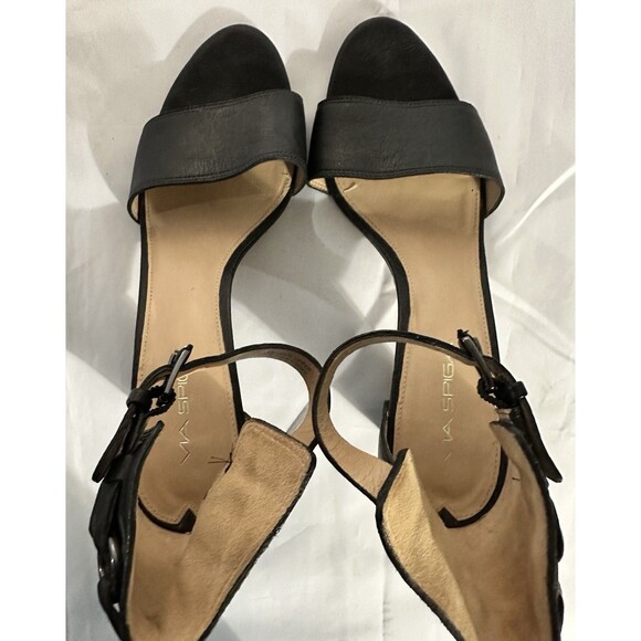 VIA SPIGA Black Leather Ankle Strap Open Toe Block Heel size 10 - Picture 5 of 11